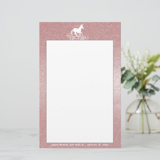 Glitzer Einhorn und Sterne | Pink Stationery Briefpapier (Stehend Vorderseite)