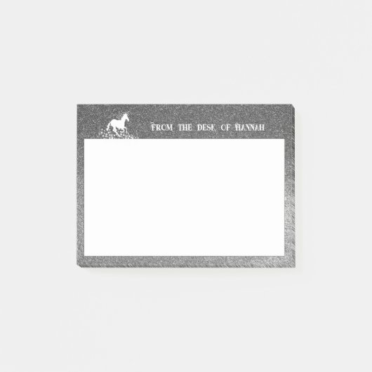 Glitzer Einhorn und Sterne | Silver Notes Post-it Klebezettel (Vorderseite)