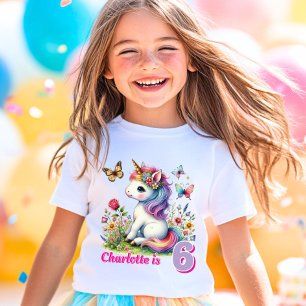 Glitzer Einhorn Wiese Wildblumen Geburtstag T-Shirt
