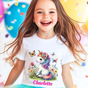 Glitzer Einhorn Wiese Wildblumen T-Shirt