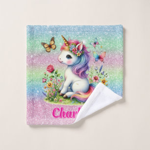 Glitzer Einhorn Wiese Wildblumen  Waschlappen