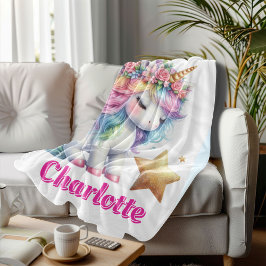 Glitzer Einhorn Zauberstar Weiß Fleecedecke