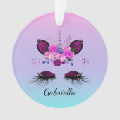Glitzer Einhorngesicht mit Augenbrauen Personalisi Ornament (Vorderseite)