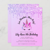 Glitzer Einhornholz Party Einladung (Vorne/Hinten)