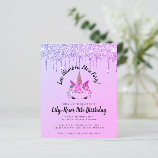 Glitzer Einhornholz Party Einladung (Stehend Vorderseite)