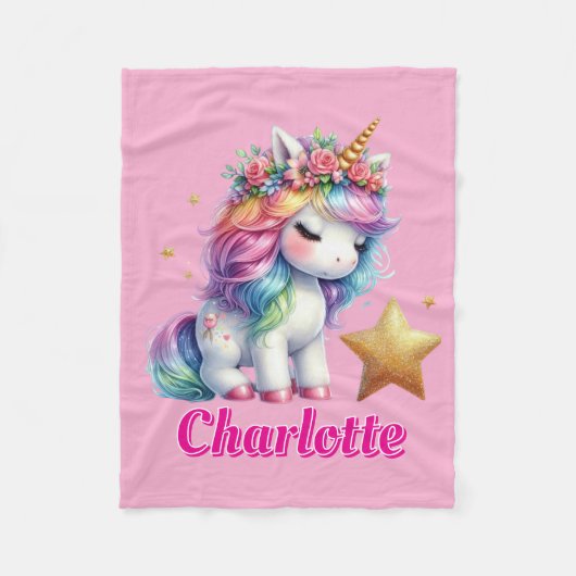 Glitzer einhornt magischen Stern rosa Fleecedecke (Vorderseite)