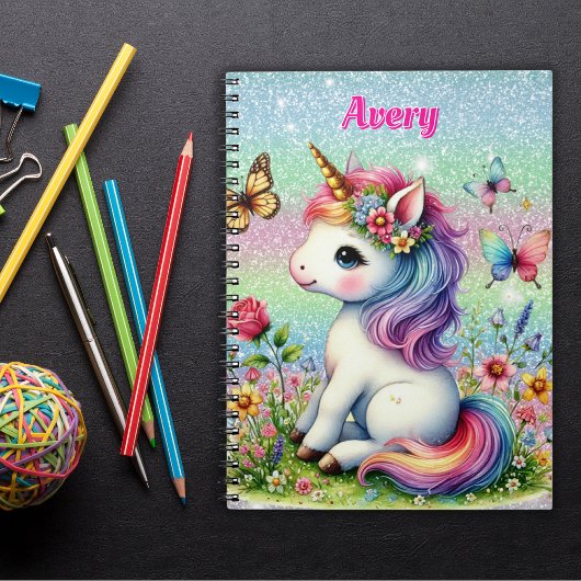 Glitzer Einhornwiese Blume Notizblock