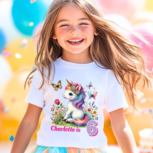 Glitzer Einhornwiese Wildblumen Geburtstag T-Shirt