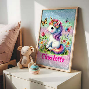 Glitzer Einhornwiese Wildblumen Poster