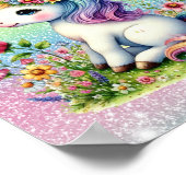 Glitzer Einhornwiese Wildblumen Poster (Ecke)