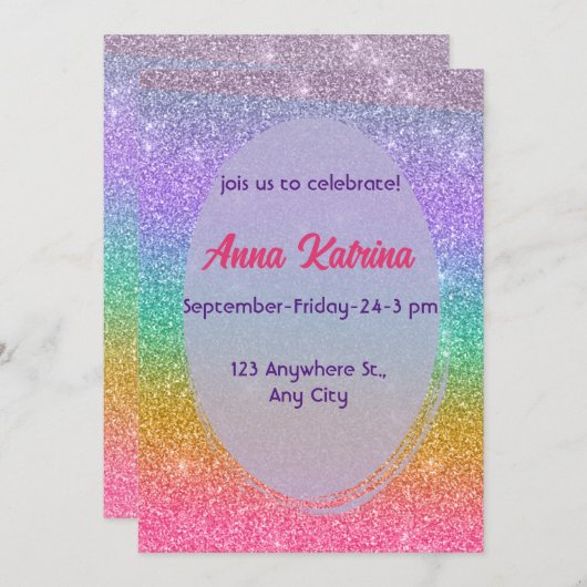 Glitzer Einladung (Vorne/Hinten)