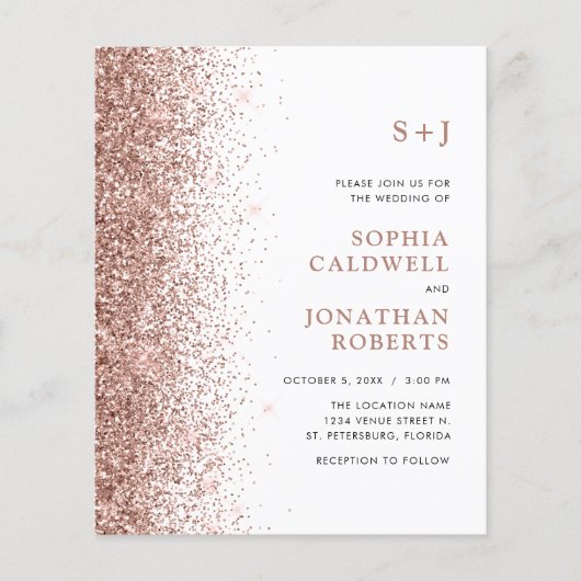 Glitzer-Einladung für eine Einmongramm-Hochzeit (Vorderseite)