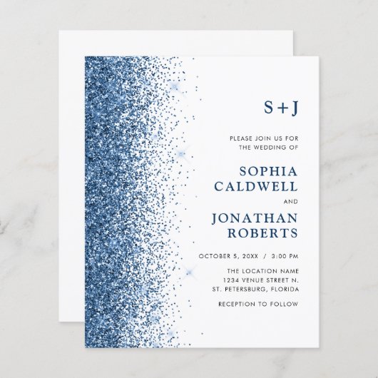 Glitzer-Einladung für eine Einmongramm-Hochzeit (Vorne/Hinten)