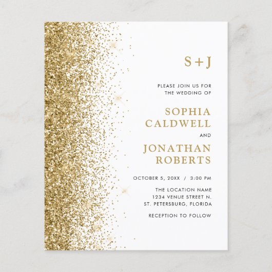 Glitzer-Einladung für eine Einmongramm-Hochzeit (Vorderseite)