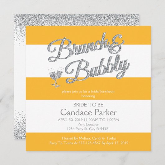 Glitzer, Einladungen zur Dusche in Gelbbraun (Vorne/Hinten)