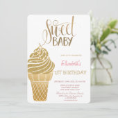 Glitzer Eiscreme gestreift Geburtstag Einladung (Stehend Vorderseite)