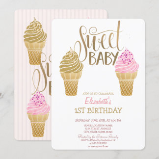 Glitzer Eiscreme Makaroons gestreift Geburtstag Einladung