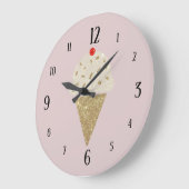 Glitzer Eiscreme Rote Kirsche auf Rosa Große Wanduhr (Winkel)