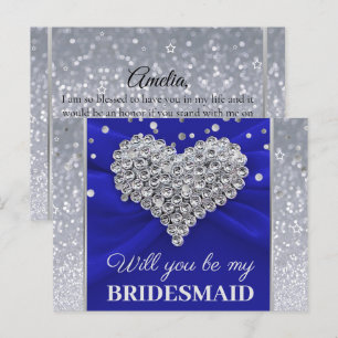 Glitzer Eleganblau wirst du meine Bridesmaid sein Postkarte