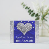 Glitzer Eleganblau wirst du meine Bridesmaid sein Postkarte (Stehend Vorderseite)