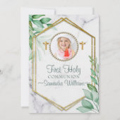 Glitzer Elegant Eukalyptus Foto Erste Kommune Einladung (Rückseite)