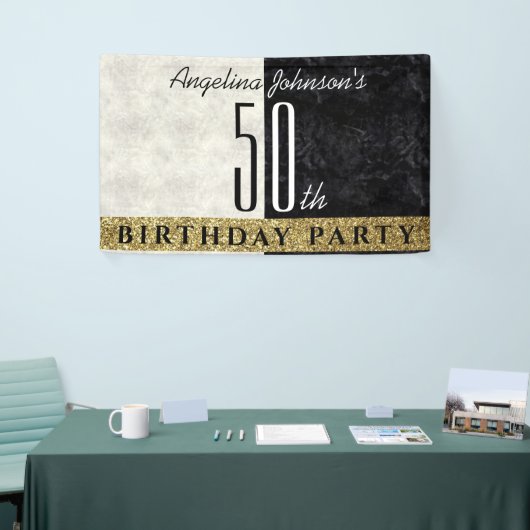 Glitzer Elegant Gold Black and White 50. Geburtsta Banner (Messeveranstaltung)
