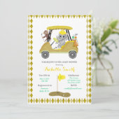 Glitzer Elephant & Monkey Golf Baby Dusche Einladung (Stehend Vorderseite)