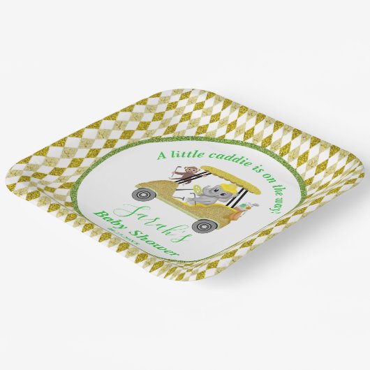 Glitzer Elephant & Monkey Golf Baby Dusche Rückfah Pappteller (Gewinkelt)