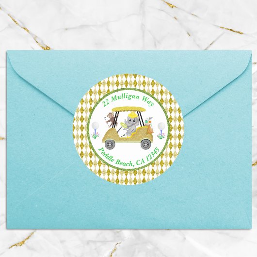Glitzer Elephant & Monkey Golf Baby Dusche Rückfah Runder Aufkleber