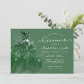 Glitzer Emerald Green Silver Dress Quinceanera Einladung (Stehend Vorderseite)
