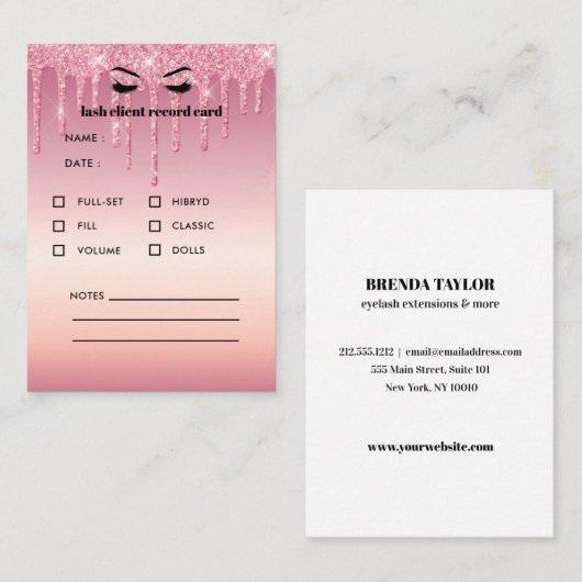 Glitzer Eyelash Extension Client Consulting Visitenkarte (Vorne/Hinten)