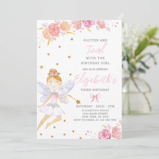 Glitzer Fairy Birthday Einladung (Stehend Vorderseite)