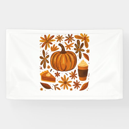 Glitzer Fall Floral Pumpkin Thankgiving Banner (Horizontal)