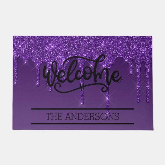 Glitzer-Familie mit individuellem Tropfen - Begrüß Fußmatte (Vorderseite)