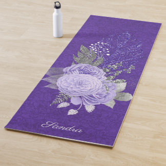 Glitzer Feathers und Lila Rose Yogamatte