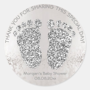 Glitzer Feets Baby Shower Gevor Danke Grau Runder Aufkleber