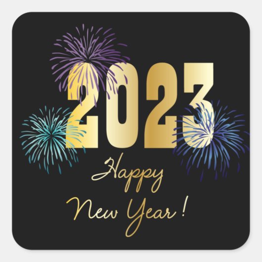 Glitzer Fireworks 2023 Frohes neues Jahr Quadratischer Aufkleber (Vorderseite)