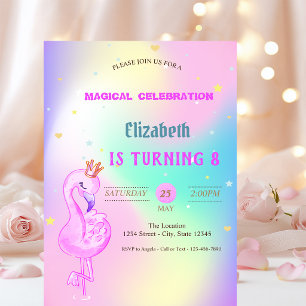 Glitzer Flamingo, Crown Ombre Holographic Birthday Einladung