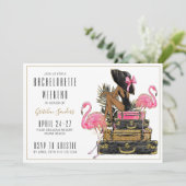 Glitzer Flamingo Junggeselinnen-Abschied Weekend Einladung (Stehend Vorderseite)
