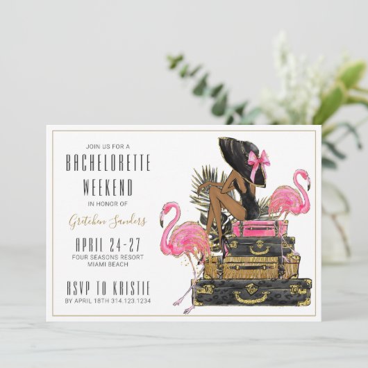 Glitzer Flamingo Junggeselinnen-Abschied Weekend Einladung (Stehend Vorderseite)