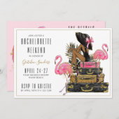 Glitzer Flamingo Junggeselinnen-Abschied Weekend Einladung (Vorne/Hinten)