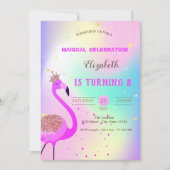 Glitzer Flamingo, Ombre Holographic Birthday Einladung (Vorderseite)