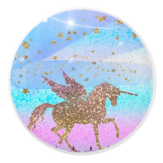 Glitzer Fliegen Einhorn Magische Sparkle Fantasy Keramikknauf (Vorderseite)
