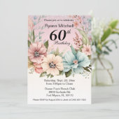 Glitzer Floral Birthday Party Einladung (Stehend Vorderseite)