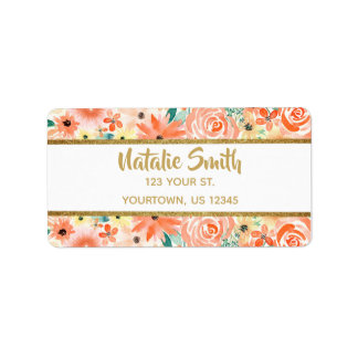 Glitzer Floral und Gold Elegante Rücksendeadresse Adressaufkleber