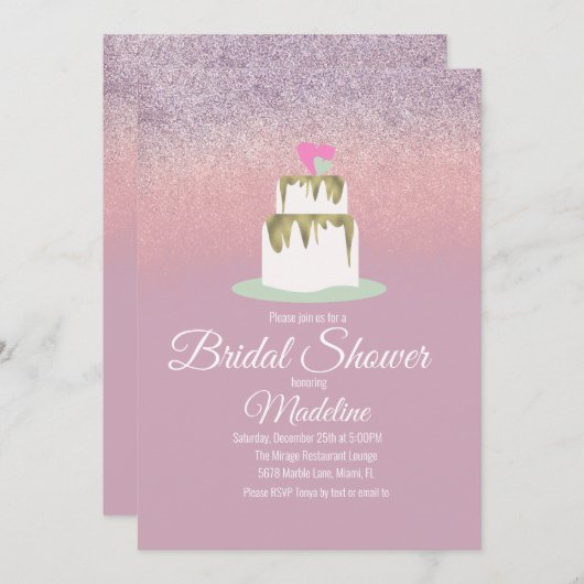 Glitzer Foil Wedding Cake Tier Brautparty Einladung (Vorne/Hinten)