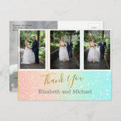 Glitzer Foto Collage Elegante Hochzeit Vielen Dank Postkarte (Vorne/Hinten)