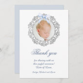 Glitzer Frame Blue Bow Taufe Danke Karte (Vorne/Hinten)