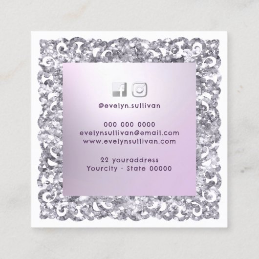 Glitzer Frame Lilac Bow Business Card Quadratische Visitenkarte (Rückseite)