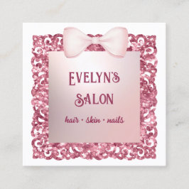 Glitzer Frame Pink Bow Business Card Quadratische Visitenkarte